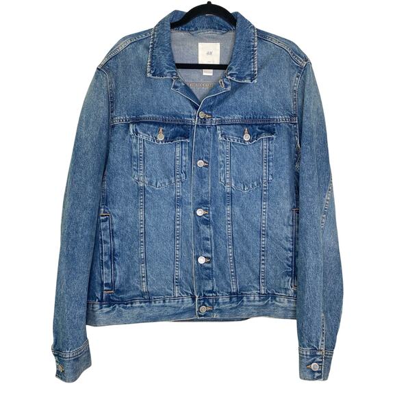 H&M Men's Medium Wash 100% Cotton Denim Jacket Size Large - Picture 1 of 9